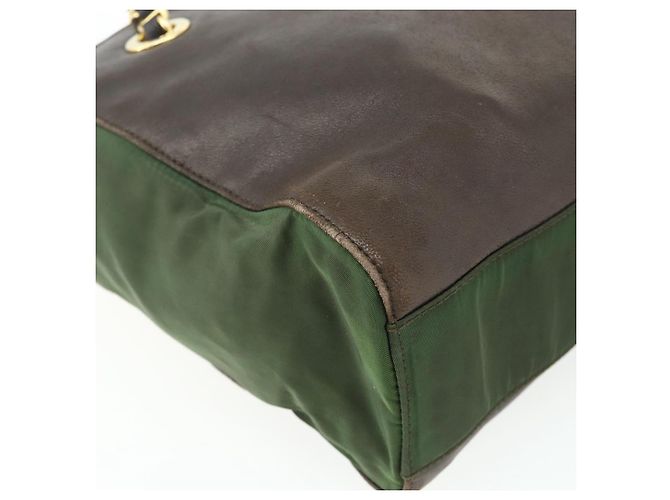 PRADA Chain Tote Bag Nylon Leather Green Gold - vista 8