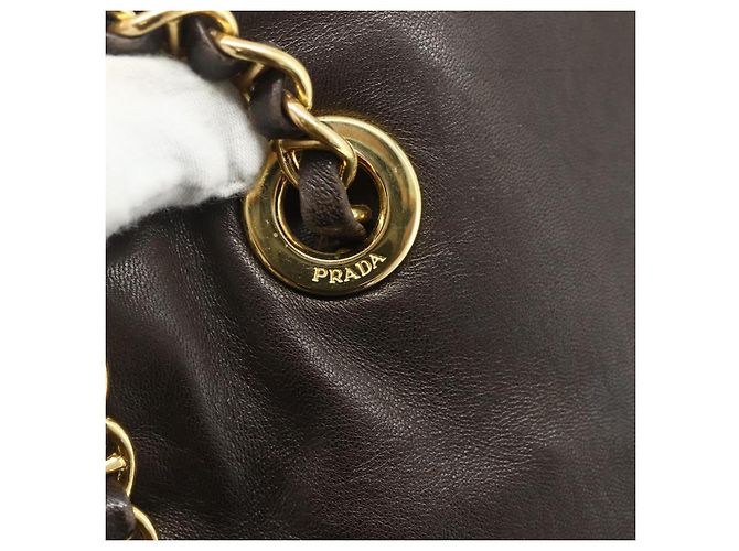 PRADA Chain Tote Bag Nylon Leather Green Gold - vista 9