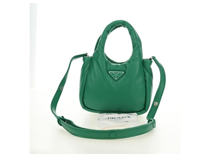 PRADA Hand Bag Leather 2way Green Silver - vista 12