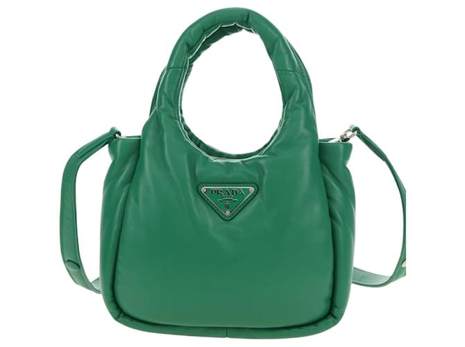 PRADA Hand Bag Leather 2way Green Silver - vista 13