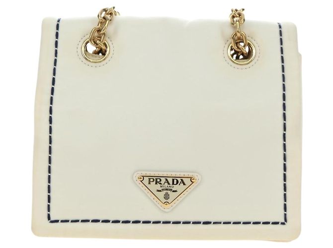 PRADA Chain Shoulder Bag Nylon White Gold - vista 13