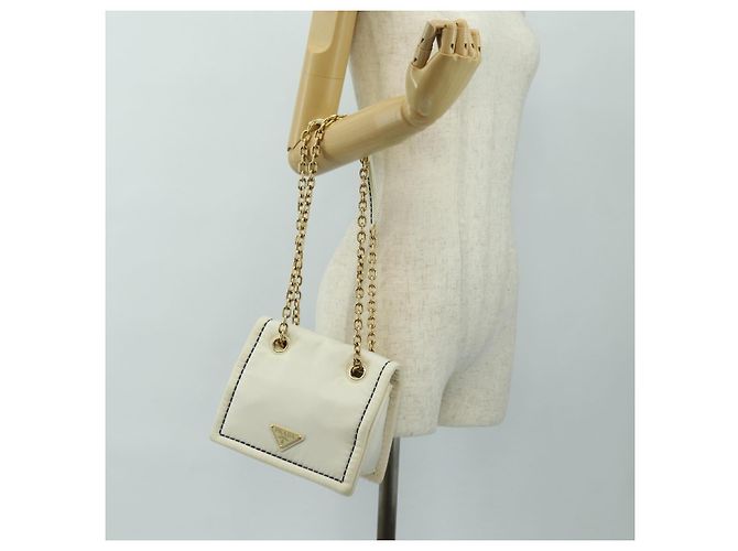 PRADA Chain Shoulder Bag Nylon White Gold - vista 26