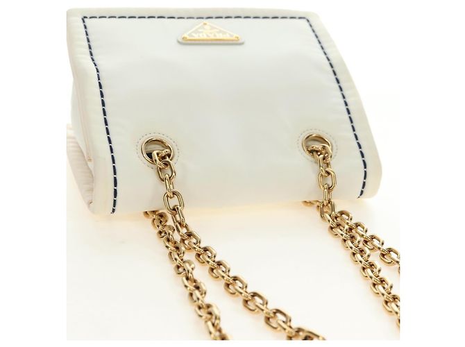 PRADA Chain Shoulder Bag Nylon White Gold - vista 6