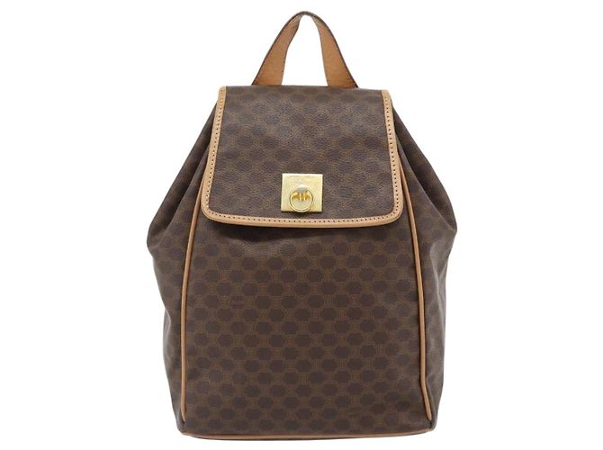 Céline CELINE Macadam Canvas Backpack PVC Leather Brown Gold - vista 13
