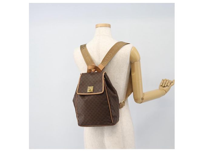 Céline CELINE Macadam Canvas Backpack PVC Leather Brown Gold - vista 23