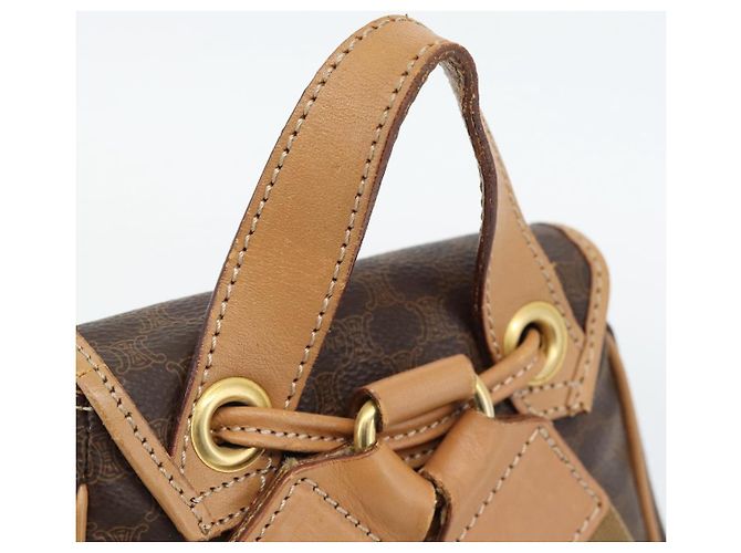 Céline CELINE Macadam Canvas Backpack PVC Leather Brown Gold - vista 7
