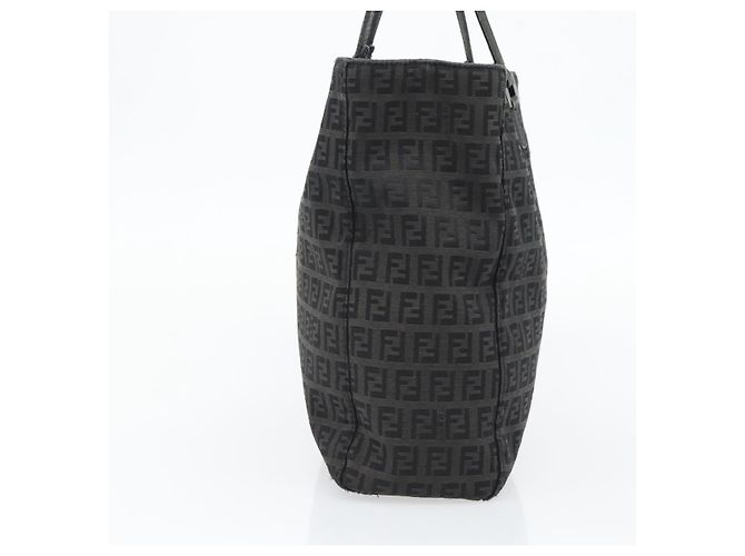 FENDI Bolsa de mão em lona Zucchino Preta Prata - vista 4