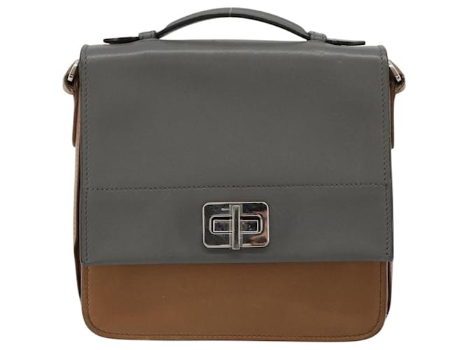 PRADA Shoulder Bag Leather Brown Silver - vista 2