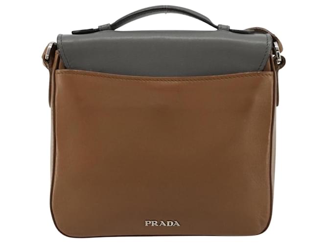 PRADA Shoulder Bag Leather Brown Silver - vista 3