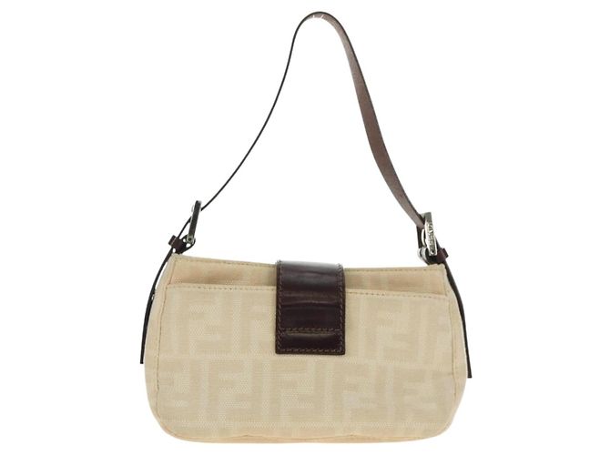 FENDI Zucca Canvas Mamma Baguette Shoulder Bag White Silver - vista 3