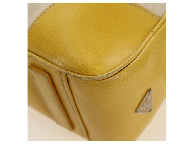 PRADA Handtasche Canvas Leder Beige Gelb Silber - Ansicht 11