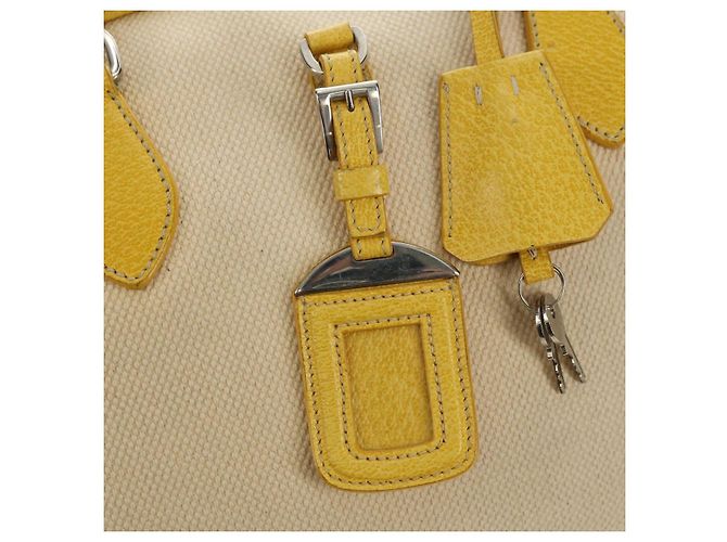 PRADA Handtasche Canvas Leder Beige Gelb Silber - Ansicht 16