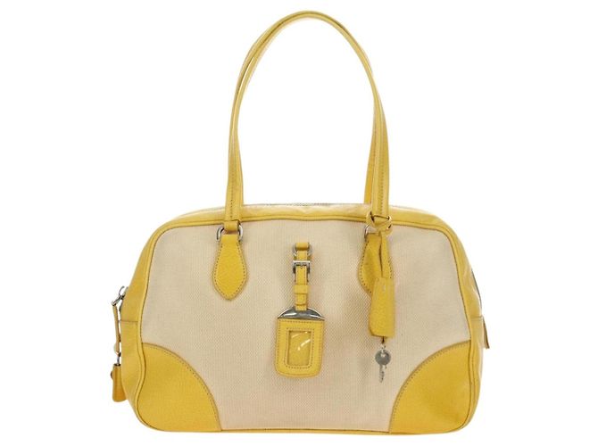 PRADA Handtasche Canvas Leder Beige Gelb Silber - Ansicht 2