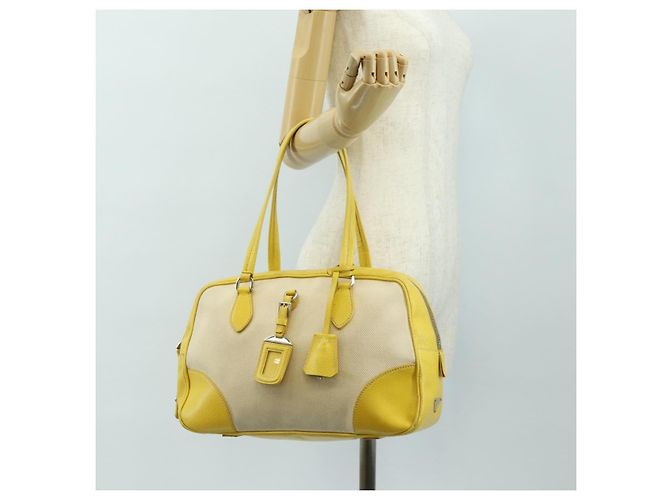PRADA Handtasche Canvas Leder Beige Gelb Silber - Ansicht 27