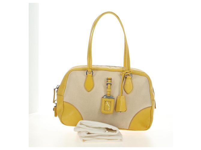 PRADA Handtasche Canvas Leder Beige Gelb Silber - Ansicht 28