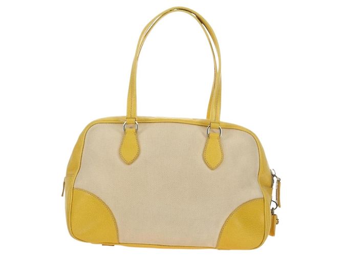 PRADA Handtasche Canvas Leder Beige Gelb Silber - Ansicht 3