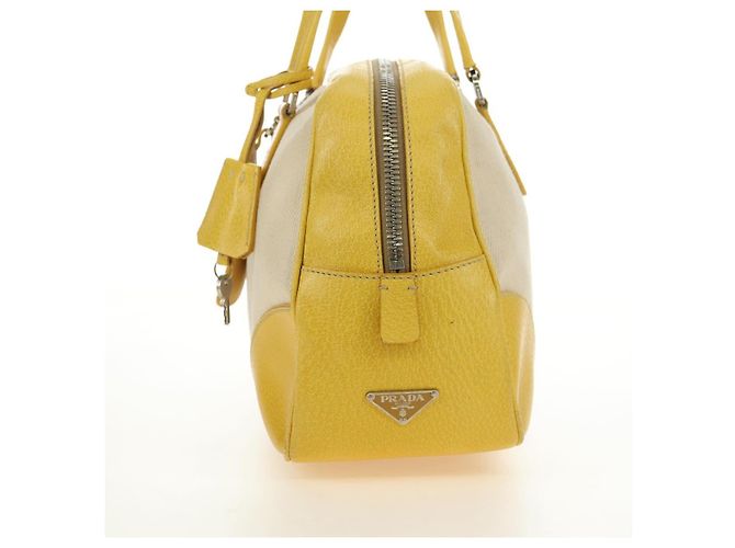 PRADA Handtasche Canvas Leder Beige Gelb Silber - Ansicht 4