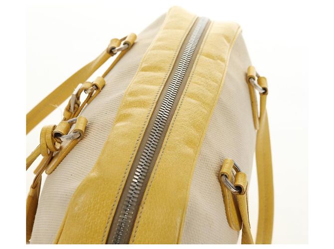 PRADA Handtasche Canvas Leder Beige Gelb Silber - Ansicht 6