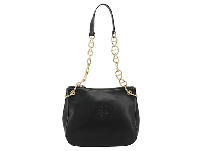 PRADA Chain Shoulder Bag Leather Black Gold - vista 2