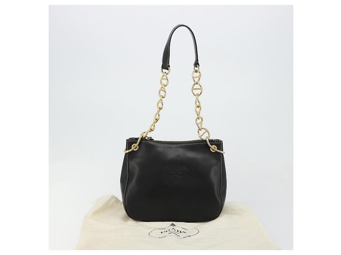 PRADA Chain Shoulder Bag Leather Black Gold - vista 24