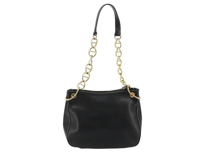 PRADA Chain Shoulder Bag Leather Black Gold - vista 3