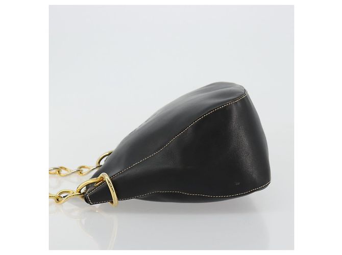 PRADA Chain Shoulder Bag Leather Black Gold - vista 5