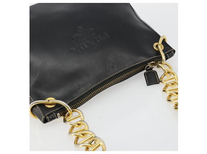 PRADA Chain Shoulder Bag Leather Black Gold - vista 6