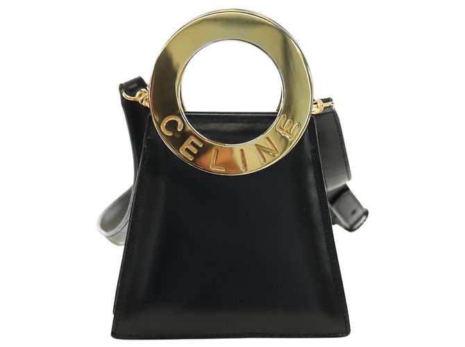 Céline CELINE Circle Shoulder Bag Leather Black Gold - vista 2
