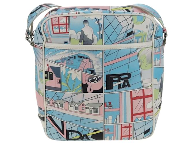PRADA Comic Print Shoulder Bag Leather White Silver - vista 13