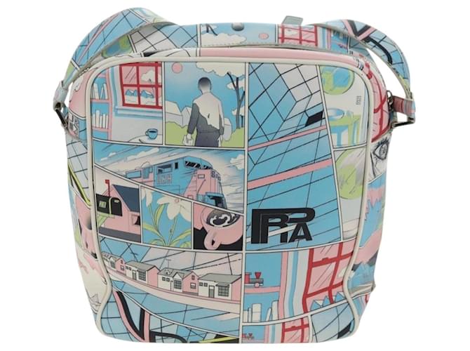 PRADA Comic Print Shoulder Bag Leather White Silver - vista 2