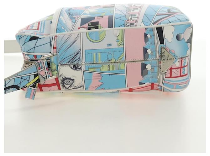 PRADA Comic Print Shoulder Bag Leather White Silver - vista 3