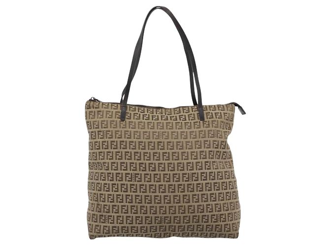 FENDI Zucchino Canvas Hand Bag Beige Silver - vista 2