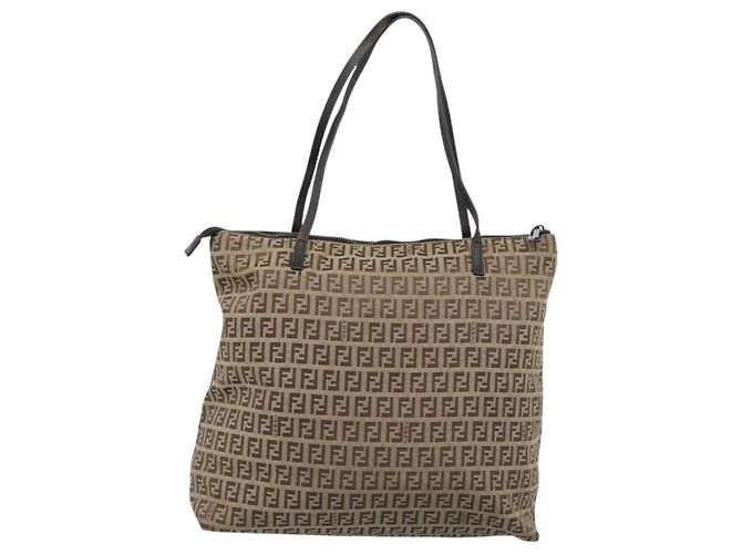 FENDI Zucchino Canvas Hand Bag Beige Silver - vista 3