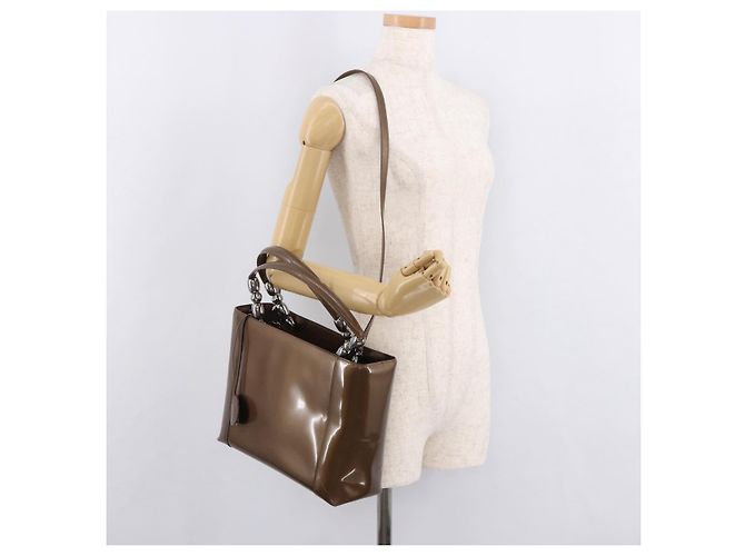 Christian Dior Maris Pearl Bag Patent Leather 2way Bronze Silver - vista 25