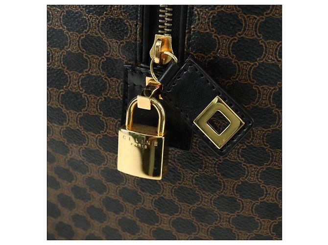 Céline CELINE Macadam Canvas Boston Bag PVC Leather Black Gold - vista 16