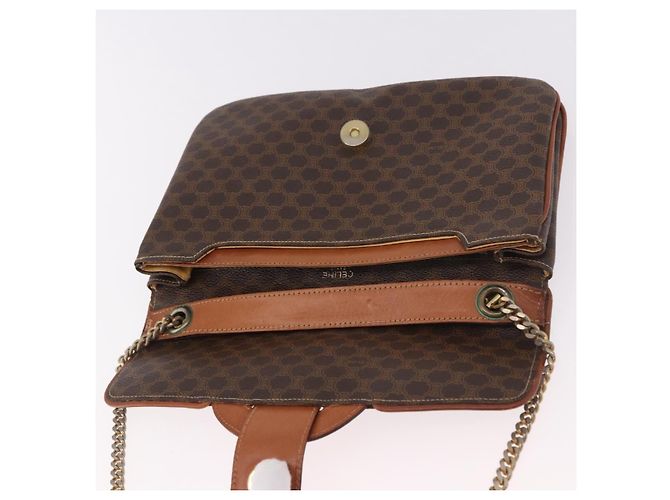 Céline CELINE Macadam Canvas Chain Shoulder Bag PVC Leather Brown Gold - vista 15
