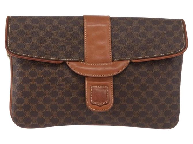 Céline CELINE Macadam Canvas Chain Shoulder Bag PVC Leather Brown Gold - vista 2