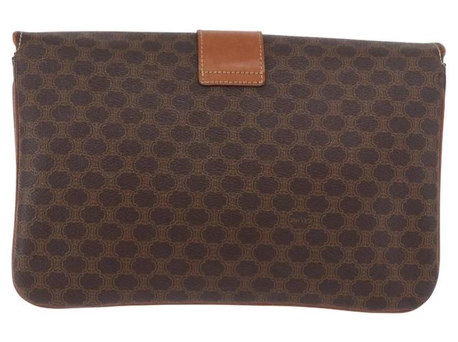 Céline CELINE Macadam Canvas Chain Shoulder Bag PVC Leather Brown Gold - vista 3