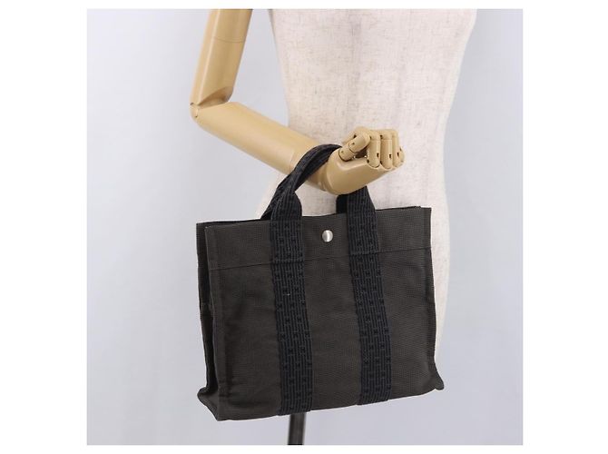 Hermès HERMES Her Line Hand Bag Canvas Black Silver - vista 22