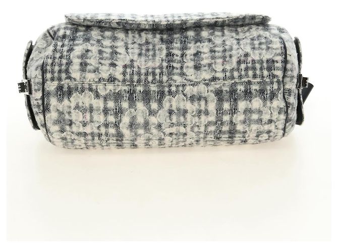 CHANEL Camelia 2.55 Chain Shoulder Bag Wool Tweed White Black CC - vista 11