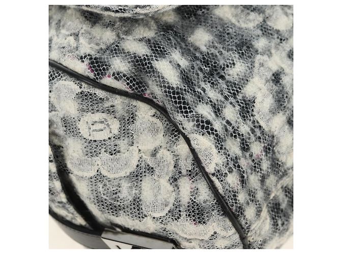 CHANEL Camelia 2.55 Chain Shoulder Bag Wool Tweed White Black CC - vista 12