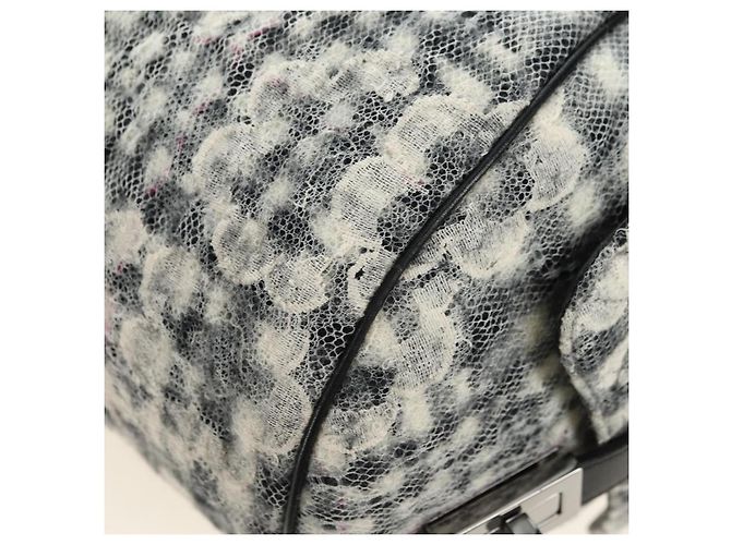 CHANEL Camelia 2.55 Chain Shoulder Bag Wool Tweed White Black CC - vista 15