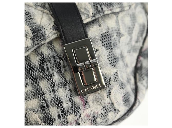 CHANEL Camelia 2.55 Chain Shoulder Bag Wool Tweed White Black CC - vista 17