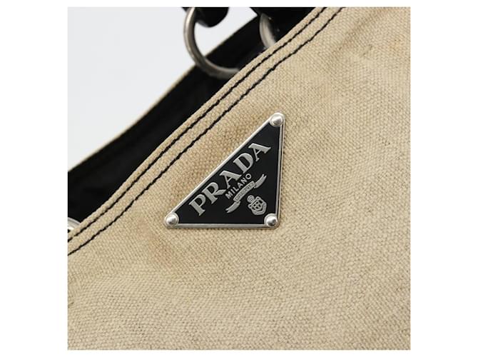 PRADA Plastic Chain Tote Bag Canvas Beige Silver - vista 14
