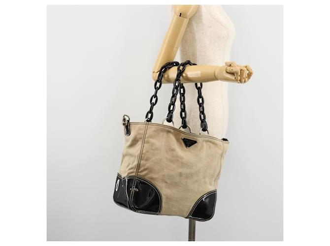 PRADA Plastic Chain Tote Bag Canvas Beige Silver - vista 22
