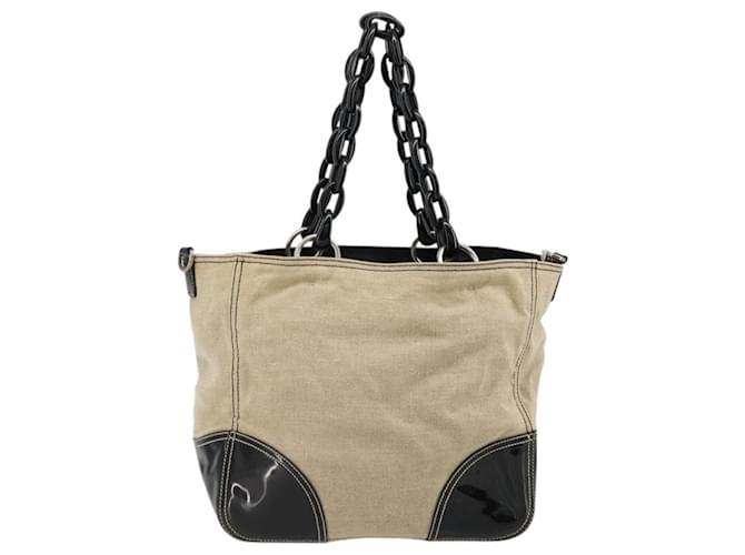 PRADA Plastic Chain Tote Bag Canvas Beige Silver - vista 3