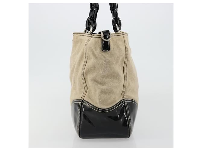PRADA Plastic Chain Tote Bag Canvas Beige Silver - vista 4