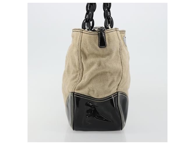 PRADA Plastic Chain Tote Bag Canvas Beige Silver - vista 5