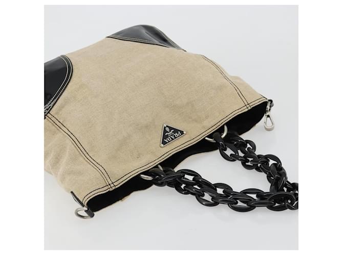 PRADA Plastic Chain Tote Bag Canvas Beige Silver - vista 6