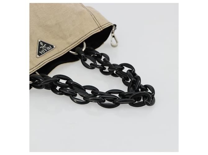 PRADA Plastic Chain Tote Bag Canvas Beige Silver - vista 7